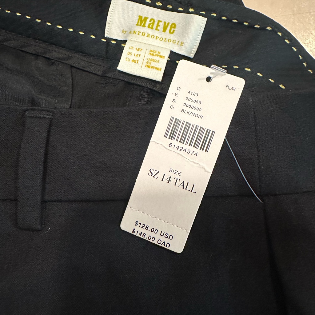 Maeve Black Dress Pants With Contrast Stitching 14 Tall